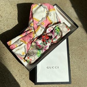 Gucci Floral Print Silk Headbands (2pcs sold together)